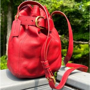 90s Vintage Coach # 4156 Red Soho Belted Bucket Bag